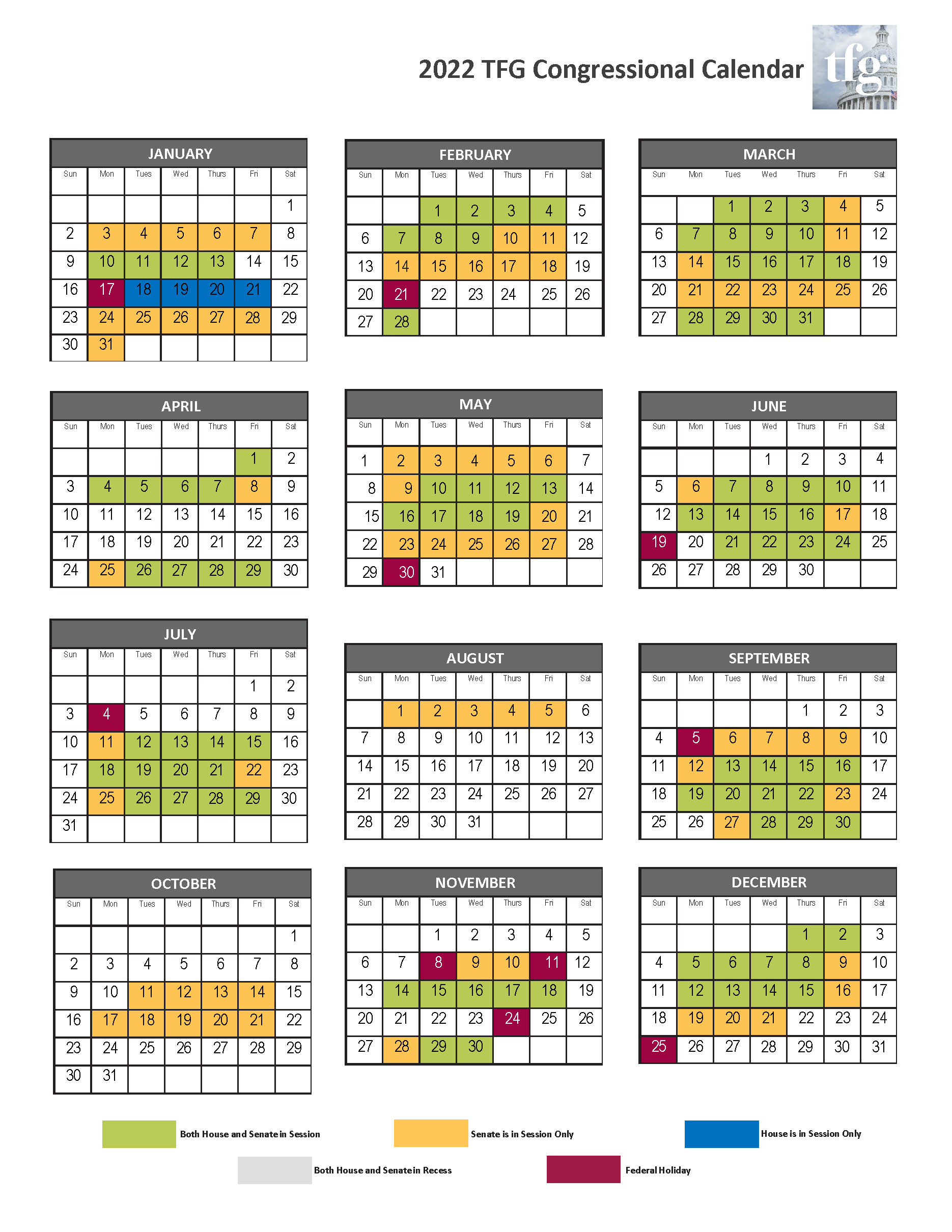 Congressional Calendar 2022 Senate.2022 Congressional Calendar